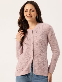 APSLEY - Women Pink Round Neck Embroidered Cardigan