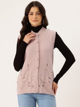 APSLEY - Women Pink Round Neck Embroidered Cardigan