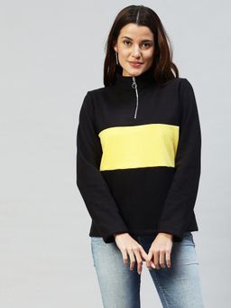 RIGO - Women Black Colorblock High Neck Sweatshirt