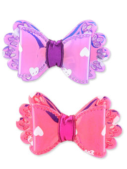 ToniQ - Kids Pink & Purple Bow Party Hair Cips for Girls (Set of 2)