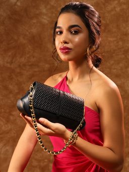 THE GUSTO - Bella Black Clutch with Detachable Sling (S) (Set Of 2)
