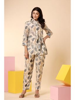 KAFTANIZE - Vina Cream Printed Co-ord (Set of 3)