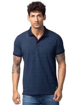 Spykar - Navy Blue Polo Collar Half Sleeves Blended T-Shirt for Men
