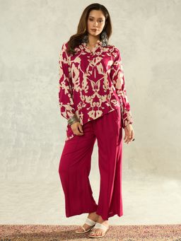 InWeave - Women Pink Rayon Mandarin Neck Top with Pant