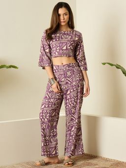 InWeave - Women Purple Rayon Round Neck Top with Pant