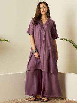 InWeave - Women Purple Rayon V-Neck Kurta with Palazzo