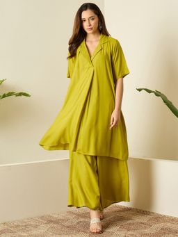 InWeave - Women Green Rayon V-Neck Kurta with Palazzo