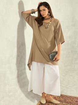 InWeave - Women Grey Cotton Boat Neck Kurta with Palazzo