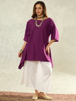 InWeave - Women Purple Cotton Boat Neck Kurta with Palazzo