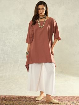 InWeave - Women Brown Cotton Boat Neck Kurta with Palazzo