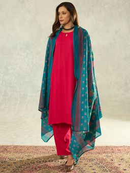 InWeave - Women Pink Rayon Keyhole Neck Kurta with Pant and Dupatta
