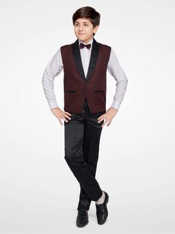 Jeetethnics - Boys Black & Red Waistcoat With Shirt & Trousers (Set of 4)