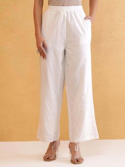 Fabindia - White Cotton Chikankari Palazzo