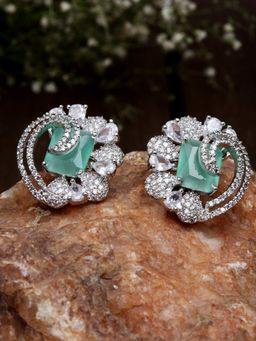 Karatcart - Silver Tone Lime Green American Diamond Studded Stud Earrings for Women