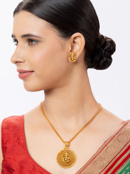 Niscka - Gold Plated Ganesha Long Pendant Necklace with Studs (Set of 2)