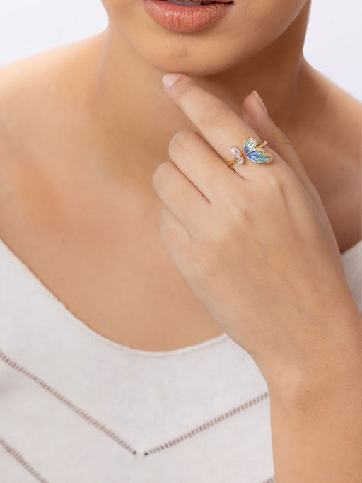 Niscka Gold Plated Beautiful Blue Enamel Golden Ring