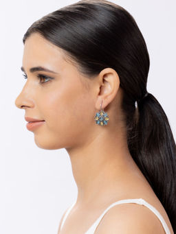 Niscka - Silver Plated Floral Blue and Yellow Stone Oxidized Earrings