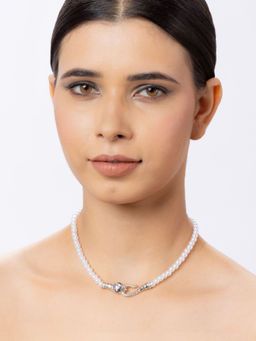 Niscka - Silver Plated Snake Necklace Chain with Pearl Work