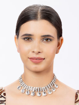 Niscka - Silver Plated Lavish American Diamonds and Rhinestone Choker Necklace