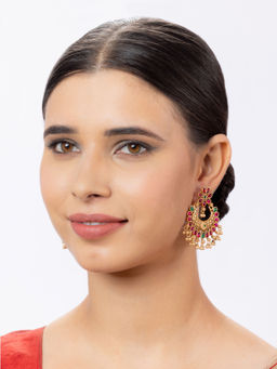 Niscka - 24K Gold Plated Traditional Chandbali with Pink Stone