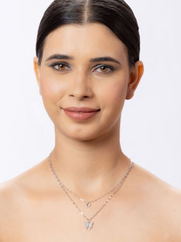 Niscka - Stylish Silver Polish Butterfly Pendant Chain Necklace