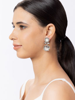 Niscka - Silver Oxidised Earrings with Floral Design