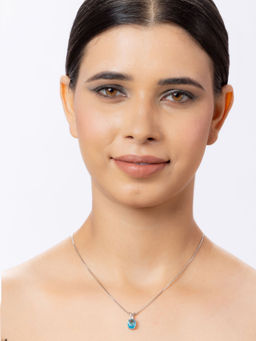 Niscka - Silver Plated Blue Stone Pendant Chain Necklace