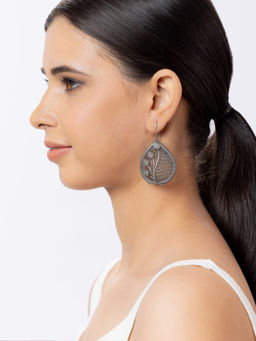 Niscka - Pan Shape Oxidised Hanging Earrings