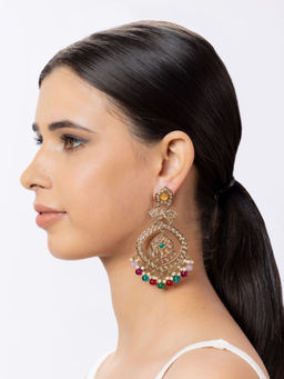 Niscka - Ethnic Kundan Multicolour Beaded Drop Earrings For Women