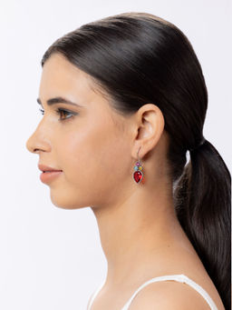 Niscka - Red Stone Oxidised Hanging Earrings