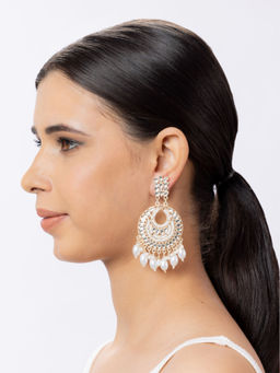 Niscka - Kundan and Pearl Chandbali Earrings For Women