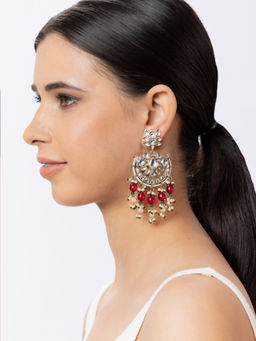 Niscka - Kundan and Red Stone Hanging Earrings