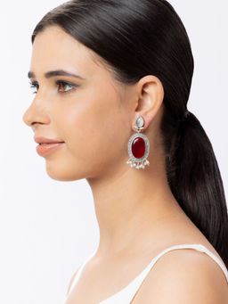 Niscka - Maroon and Grey Stone Oxidised Earrings