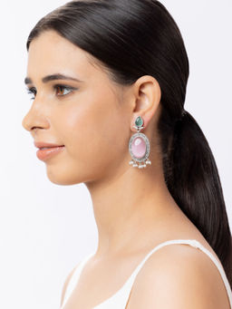 Niscka - Pink and Blue Stone Oxidised Earrings