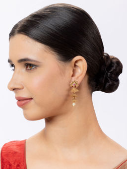 Niscka - Gold Plated Triple Layered Jhumka Earrings