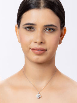 Niscka - American Diamond Gleaming Leaf Clover Spin Pendant Necklace