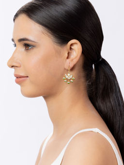Niscka - Gold Plated Green Kundan Earrings