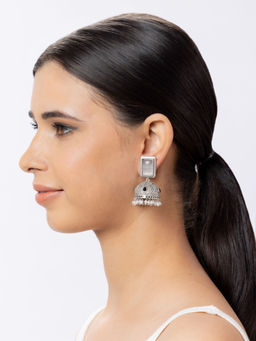 Niscka - Vintage Silver Plated Grey Oxidised Jhumka Earrings For Women