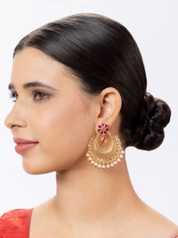 Niscka - Gold Plated Pink Golden Chandbali's Earrings For Women