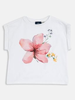 Chicco - Girls White Floral Printed T-Shirt