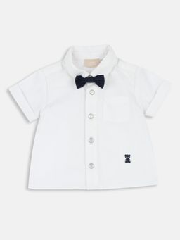 Chicco - Boys White Solid Short Sleeve Shirt with Bow