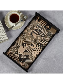 HomeTown - Print Modern Black Engineered Wood Tray Small in Multi-Color