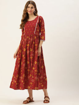 Vinya - Red & Yellow Floral Print Maternity Dress