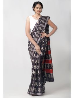 Unnati Silks - Black Pure Bagru Mulmul Cotton Saree with Unstitched Blouse