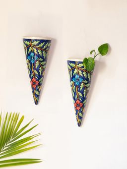 ExclusiveLane - Floral Cones Hand-painted Wall Planter Pots In Ceramic