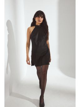NA-KD - Black Hammered Satin Tie Back Mini Dress