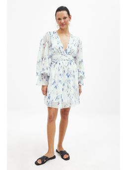 NA-KD - Blue Print Marked Waist Mini Dress