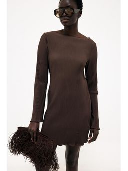 NA-KD - Dark Brown Pleated Mini Dress