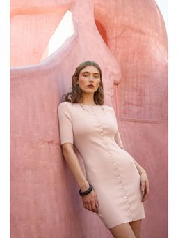 NA-KD - Light Pink Knitted Button Mini Dress