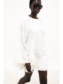 NA-KD - White Embroidered Volume Mini Dress